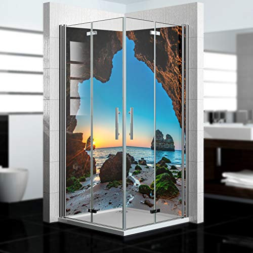 Dedeco - Dos de douche d'angle imperméable motif : grottes V1, 2x 90x200 cm, remplacement de carrelage pour salle de bain, comme paroi décorative, revêtement mural en aluminium