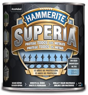 Hammerite Esmalte antioxidante al agua, Gris Oscuro, 2,5 L