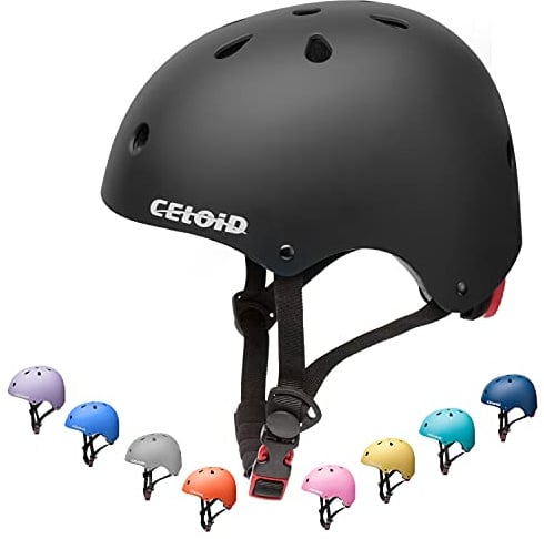 CELOID Kids Bike Helmet,Toddler Skateboard Helmets for Ages 8-14 Years Boys Girls,Adjustable Multi-Sport Bicycle Skateboarding Football Roller Skating Scooter Rollerblade Balance Bike Helmet,Black