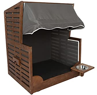 Wohnando Strandkorb für große und kleine Hunde - Hundestrandkorb, inkl. Wassernapf und Sonnenschutz Dank Markise - Hundehütte Outdoor Katzenbett Buddy Hundekörbchen Hundebett mittelgroße Hunde