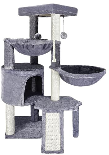 Xin Three Layer Cat Tree with Cat Condo and Two Hammocks,Grey