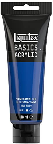 Liquitex 8870025 Basics - Peinture acrylique, peinture artistique monopigmentée, résistante à la lumière, qualité archive, finition satinée, tube de 118 ml - Bleu Phtalocyanine