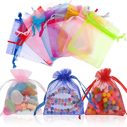 KroY PecoeD 50 Pcs Sachets Organza Coloré, 7 x 9 cm Organza Gift Bags Bijoux Pochette Cadeau en Organza, Sachet Bonbon Organza, Sachets de Lavande, Marriage Sacs à Cordon