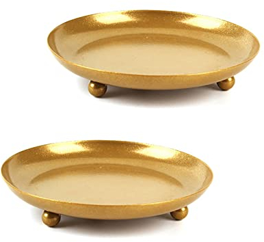 Alnicov 2 platos para portavelas, pedestal de 4.4 pulgadas, soporte para velas de cera para conos de incienso, spa, boda, oración, hogar, fiesta, decoración, dorado