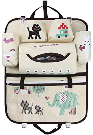 TINAYAUE Organisateur de Voiture Organiseur de Rangement pour Siège Arrière en Tissu Oxford Rangement de Siège de Voiture de Cartoon Suspendu Protège-Siège Arrière Support Pour IPad Bouteilles
