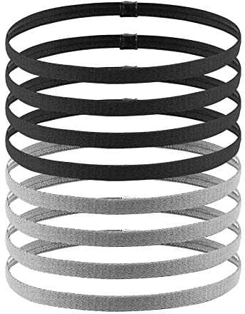 8 Pcs Bandeau Cheveux Homme, Élastique Cheveux Serre Tete Homme, Antidérapant Bandeau Sport pour Yoga Football Jogging Femmes Hommes(Noir, Gris)