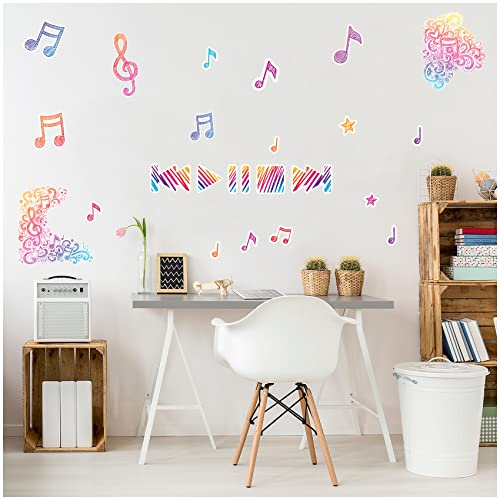 Wandsticker 3 Din A4 Bögen Wandtattoo für Jugendzimmer Kinderzimmer Wohnzimmer Wandbild Mädchen Junge Teenager selbstklebend Y065 (Ohne Wunschname, 05 Musik 1)