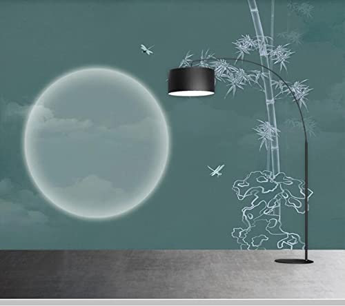YABAOST Selbstklebendes Wandbild 300X200Cm 3D Wandtattoo Wandsticker Schlafzimmer Mond Pflanzen Bambus Wanddeko Wandaufkleber Wohnzimmer Tapete Wasserdichtes Pvc Wandbild Hintergrund