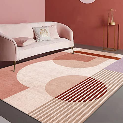Rururug Teppich Rechteckig Modernes Kurzflor Waschbarer Vintage Bodenbelag fürs Wohnzimmer Zimmer deko Schlafzimmer Küche,Rosa, Mehrfarbig, geometrisch, Rectangular 150 x 200 cm