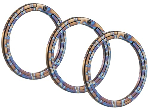 KeyUnity KA09HF Flache Schlüsselringe aus Titan, 33/25/17,5 mm Seitlicher Druckspaltring für Schlüsselkarabiner, Taschenlampe, Messer, Hundehalsbandmarke (3M)