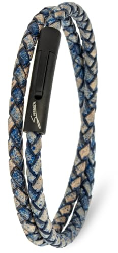 Simaru Lederarmband, 4mm geflochten zum Wickeln für Frauen & Männer, Echtleder-Wickelarmband mit Edelstahl Hakenverschluss, Premium-Qualität ((41cm Lenght - L), Blau)