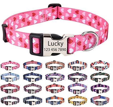 Mihqy Personalisierte Hundehalsbänder mit Eingraviertem Namen und Telefonnummer, 10 Colors& 4 Größen für Kleine, Mittlere und Große Hunde(Rosa Herz,XS)