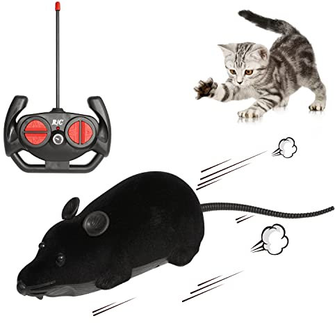 DesignBox Remote Control Mouse Toy, Wireless Control Realistic Rat Scary RC Mice Toy For Cat Kitten Dog Pet Novelty Gift Trick Bugs, Kids Children Halloween Christmas Birthday Present (Dark Black)