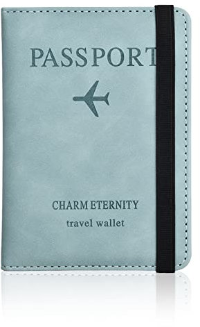Joyan Kunstleder Passhülle Reisepasshülle Personalisiert, Passport Cover Leder Kunstleder Impfpass Hülle mit RFID-Blocker für Damen Herren Reisepass Kreditkarten (Hellblau)