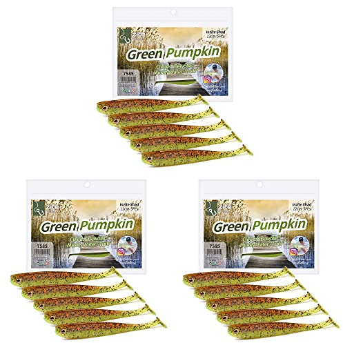 Zite Fishing Gummifische Zander Set – Inzite Shad 12cm Diverse Farben - 15STK Fängige Gummiköder Zanderangeln - Softbait Angelköder UV-Aktiv (Green Pumpkin)