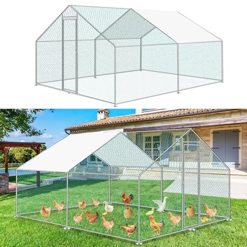 Ikodm Hühnerstall Freilaufgehege Außengehege XXL 3x4x2m mit Schloss,Tiergehege Verzinkter Stahl Hühnerhaus Freigehege Outdoor Geflügelstall, für Hühnerkäfig Kleintiere
