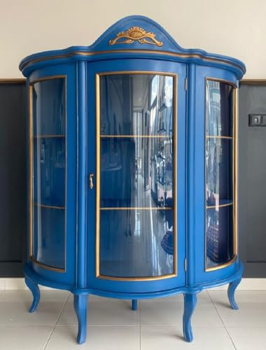 Casa Padrino Luxus Barock Vitrine Blau/Gold - Barockstil Vitrinenschrank mit Glastür - Luxus Esszimmer Möbel im Barockstil - Barock Esszimmer Möbel - Edel & Prunkvoll