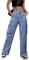 Dordanity Y2K Cargohose für Damen Baggy Hosen High Waist Wanderhose Baumwolle Arbeitshose mit Multi Taschen(Denim Blau,XL)