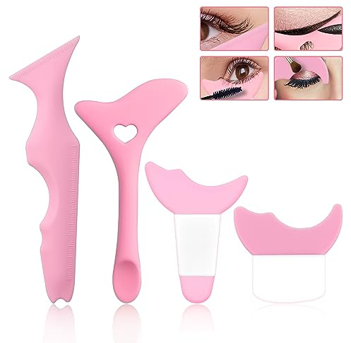 4pcs Eyeliner Guide Tool, Multiuso in Silicone Occhi Protezione per Mascara in Principianti, Trucco Cuscinetti Stencil (Rosa)