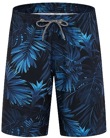 APTRO Herren Badehose Lang Badeshorts Schnelltrocknend Boardshorts Freizeit Short Blätter Dunkelblau MK288 XXL