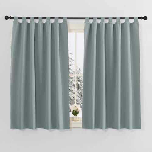 PONY DANCE Verdunklungsvorhänge Kurz Thermovorhang Kinderzimmer Küchengardinen Kurz Verdunklungsvorhänge Blickdicht Schlaufengardinen 2er Set H 137 x B 140 cm, Graublau