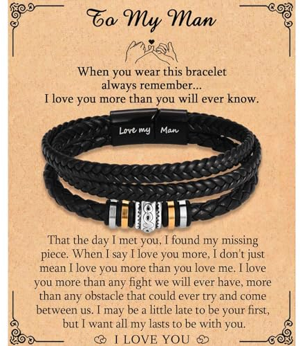 TEVOP Gifts for Him Boyfriend Husband, Leather Bracelet for Men, Romantic Valentines Gifts Birthday Christmas Presents, I Love You Gift for Him
