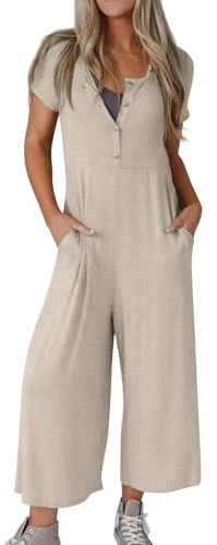 Hosenanzug Damen Festlich Hochzeit Wide Leg Jeans Overall Damen Jumpsuit Damen Baumwolle Hosenanzug Damen Elegant Overall Damen Jumpsuit Damen Sexy Jumpsuit Damen Arbeitsoverall Damen(Beige,XXL)