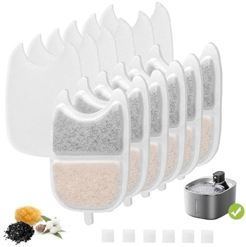 Katzenbrunnen Filter 6 Set,6 Stück Filter Trinkbrunnen und 12 Stück Schaumstofffilter Ersatzfilter mit Harz und Aktivkohle mit für 4L Katzenbrunnen Kabellos mit Bewegungsmelder