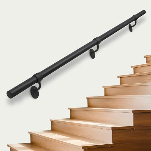 SDNBHT Treppengeländer für den Innenbereich, Metall-Handläufe für Innentreppen, 3,8 cm Rohr, Aluminium, Wandmontage, Outdoor-Handlauf für Stufen, schwarz, industrieller Handlauf für Treppen, 2,4 m