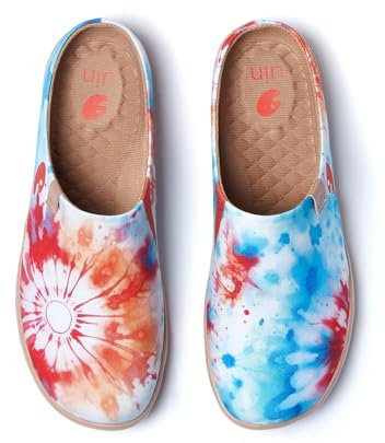 UIN Slipper Damen Hausschuhe Bequeme Reiseturnschuhe Mode gemalte Wanderschuhe Slip On Schuhe Clogs Pantoletten Malaga-The Flare (35)