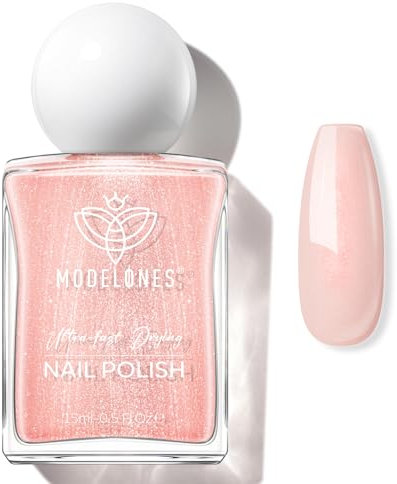 Modelones Quick Dry Nail Polish, Nude Pink Fast Drying Nail Varnish, 15 ml Air Dry Nail Art DIY Home Salon Long Last Manicure Gift for Women 0.5 Fl Oz