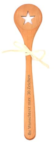 Dekolando Kochlöffel personalisiert mit Name/Wunschtext und Stern Motiv - Holzlöffel zum Kochen - Küchenhelfer aus Kirschholz Holzkochlöffel graviert