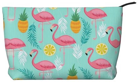 Trousse de maquillage flamant rose en velours côtelé – Organiseur de toilette pour femme – Pratique pour le rangement quotidien, les voyages de courte distance, Noir , Taille unique