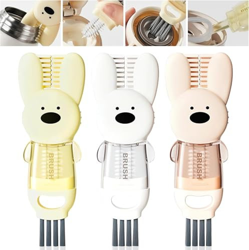 3 Stück Bürsten zum Reinigen von Tassendeckeln, multifunktionale Bürste in Hasenform, tragbare 4-in-1-Bürste zum Reinigen von Tassen, Flaschen und Formen