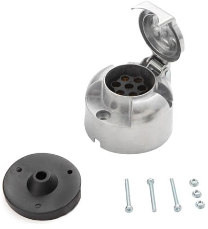 Feuunly Enchufe de Remolque de 7 Pines Aluminio Hembra, 12V Impermeable Conector Remolque 7 Pines Hembra con Junta de Goma, Conector Enchufe de Remolque para Camión RV Caravana Coche