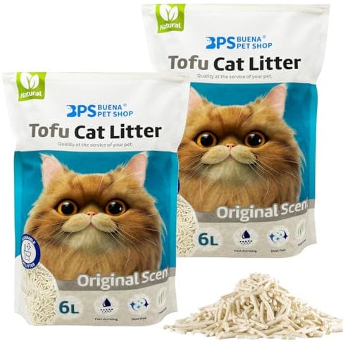 BPS Arena Aglomerante para Gatos Arena de Tofu para Gatos sin Polvo Fácil de Aglomerar Controla los Olores se Lanza en el Inodoro (Original, 2Pcs) BPS-15454 * 2