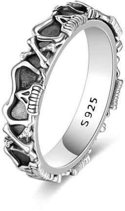 POPLYKE Sterling Silber Schädel Angst Spinner Ringe Fidget Ring Cool Gothic Punk Ringe für Männer Relieve Stress Geschenk 9