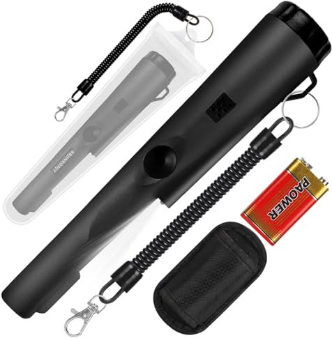 Metal detector, metal detector pinpointer per ricerca metalli, caccia al tesoro, ricerca a 360° di tesori d'oro con cintura, fondina, LED, accessori per attrezzi impermeabili (nero)