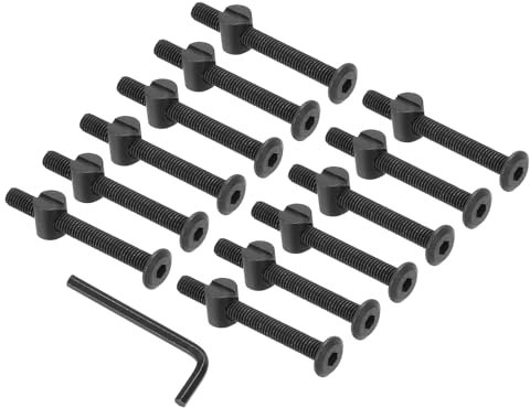 PATIKIL M6 x 55mm Bunk Bed Bolts, 12 Pack Hex Drive Socket Cap Barrel Screws Bolt Nuts Assortment Kit with 1Pcs Wrench for Furniture Bed, Black