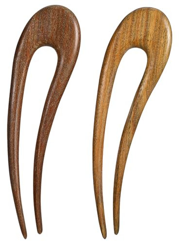 2 Stück French Pin Hair Short Wood Französisch U-förmige Haarnadeln, Französisch Sandelholz Haargabeln, Grün Haarnadeln Groß Handgefertigte Holzhaarstöcke, Retro Haarclips für Updo Frisur Chignon