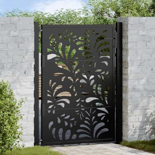 Portail de Jardin Noir 105x130 cm Acier Conception de Vagues,Portillons,20.15KG-4100970
