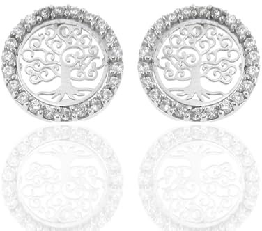 Pendientes mujer árbol de la vida de oro blanco con circonitas