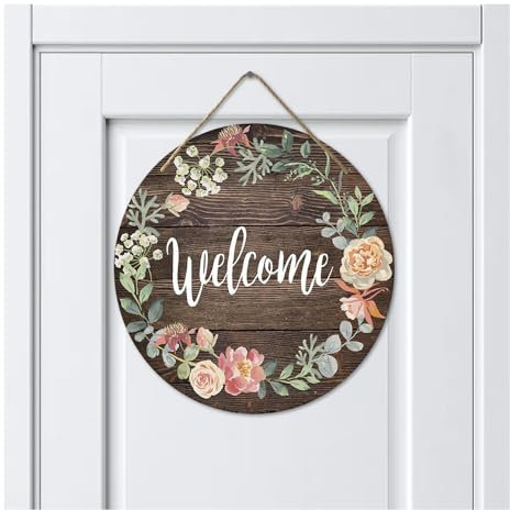 YZROHYI Decorazione Porta Ingresso Benvenuto Welcome Fuori Porta Legno, Cartello di Benvenuto Porta, Targa Benvenuti a Casa da Appendere, Addobbo Porta Ingresso Legno, Ghirlanda Porta -Ghirlande