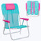 Silla Playa Camping Mochila Junior, Plegable de Aluminio y textileno Aguamarina, Silla Fija de 55x40x71 cm, con cojín Cervical Rosa, Correas Acolchadas y Ajustables