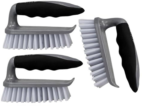 Best House | Scrubbing Brushes | Non-Slip Soft Grip Handle | Grey Black | 3 Pcs | Heavy Duty with Stiff Bristles | Household Cleaning Brush for Indoor & Outdoor, Bathroom, Kitchen, Carpet, Floor