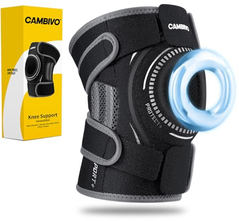 CAMBIVO Tutore Ginocchio con Stecche Laterali, Ginocchiera Ortopedica Regolabile con Foro Rotuleo, Ginocchiera Sportiva Elastica Traspirante Neoprene per Menisco Legamenti Artrite