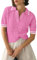 LACOZY Polo d'été à manches courtes et col en V pour femme - Décontracté et léger - Tricot côtelé, rose, XXL