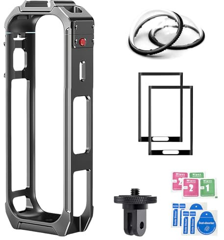Insta 360 X5 Aluminum Metal Frame Cage Bag Case Lens Guards with Screen Protector for Insta360 X5 Camera Accessories Kit Multi-use Mount Clamp Adapter