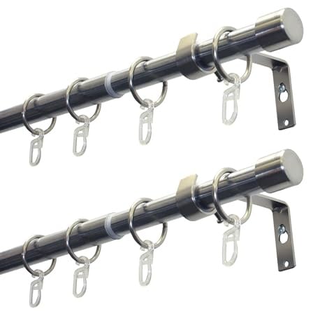 GARDINIA Gardinenstange Cap 2er-Set, 1-Lauf, Ø 19/16 mm, Vorhangstange, Beidseitig ausziehbar, 120-190 cm BZW. 180-310 cm, Edelstahl-Optik