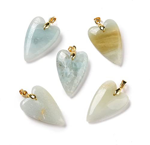 LiQunSweet 5 Stück natürliche Amazonit-Edelstein-Herz-Charms, süße Herzstein-Charms mit Messingschlaufen für selbstgemachte Schmuck, Armbänder, Halsketten, Ohrringe, Taschen, Schlüsselanhänger
